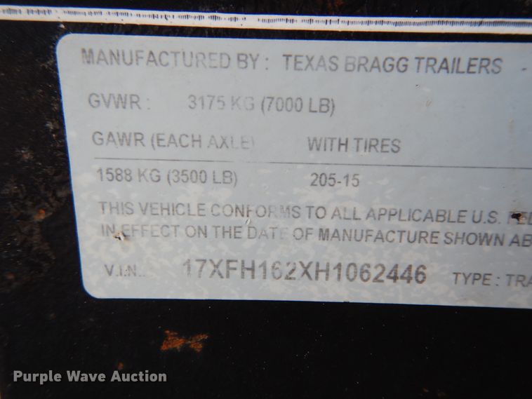 image for item DJ7253 2017 Texas Bragg utility trailer