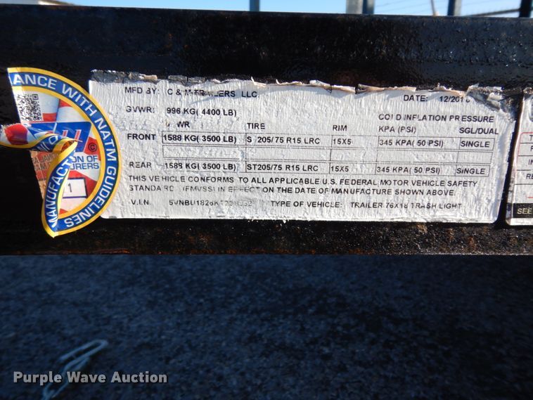 image for item DJ7254 2019 C&M utility trailer