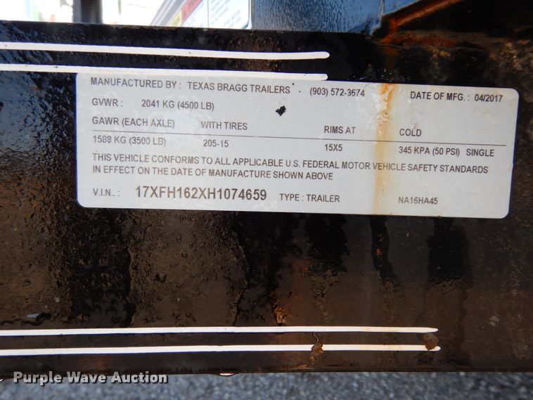 image for item DJ7259 2017 Texas Bragg utility trailer