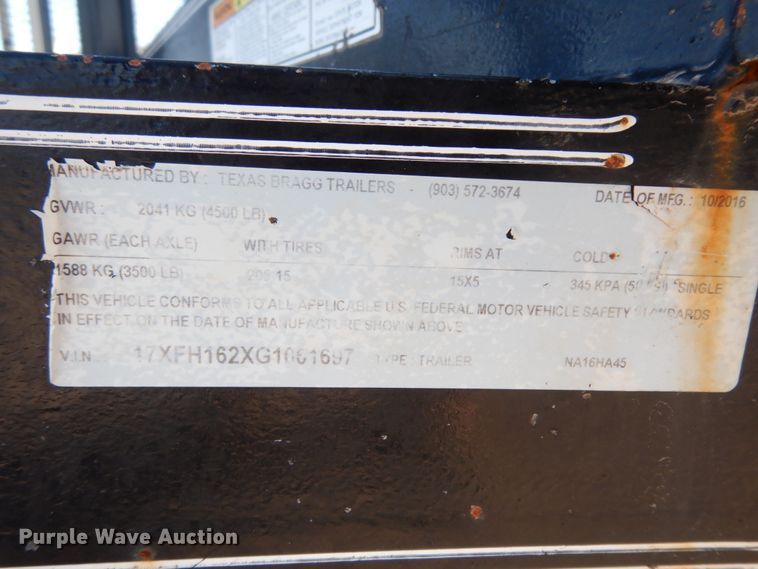 image for item DJ7268 2016 Texas Bragg utility trailer