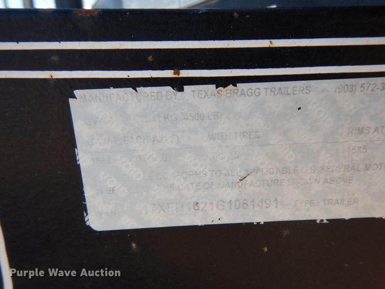 image for item DJ7269 2016 Texas Bragg utility trailer