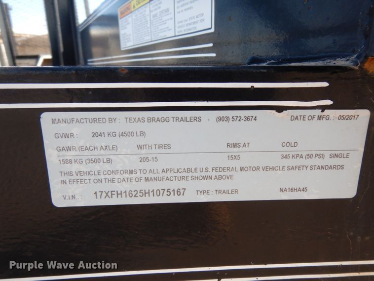 image for item DJ7271 2017 Texas Bragg utility trailer