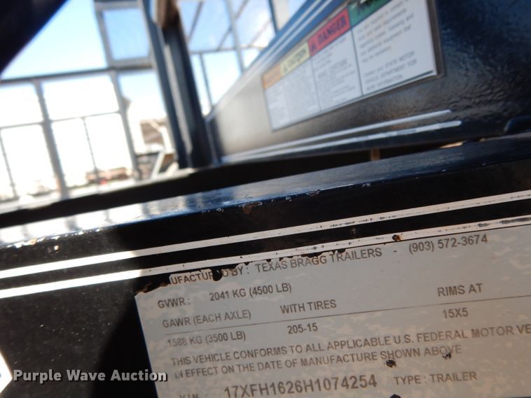 image for item DJ7272 2017 Texas Bragg utility trailer