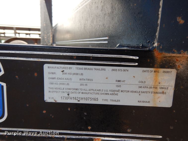 image for item DJ7273 2017 Texas Bragg utility trailer