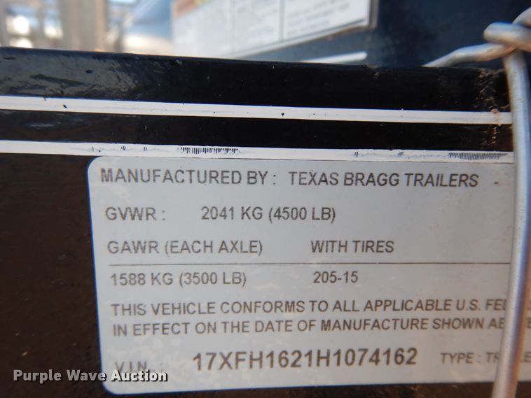 image for item DJ7277 2017 Texas Bragg utility trailer