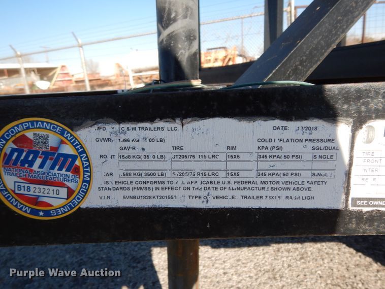 image for item DJ7278 2019 C&M utility trailer