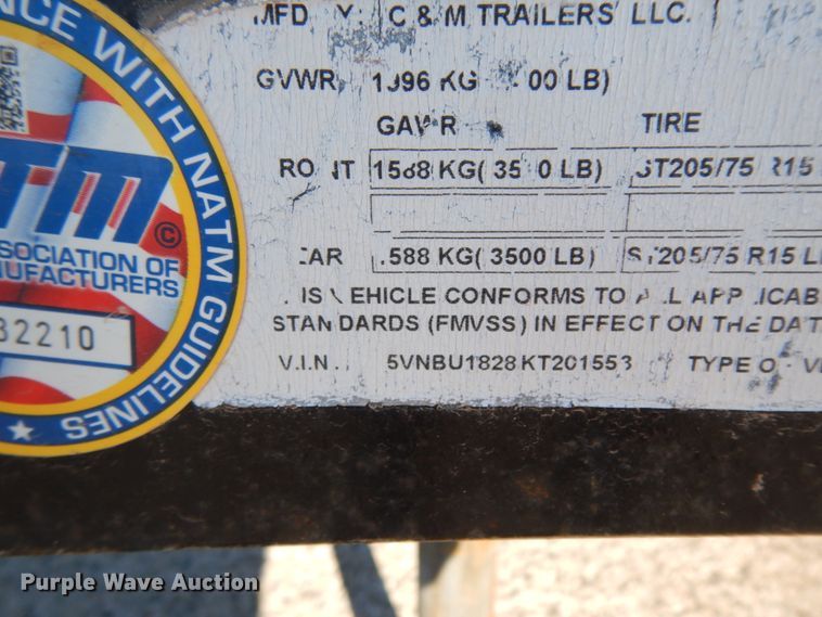 image for item DJ7278 2019 C&M utility trailer