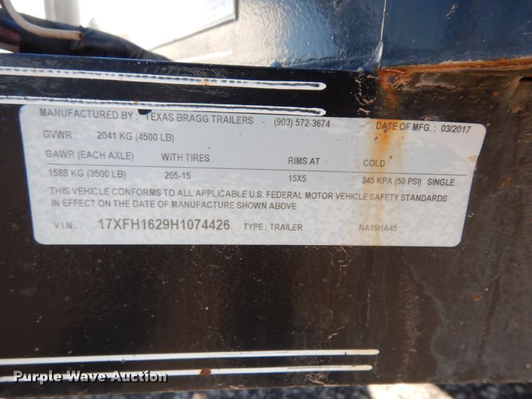 image for item DJ7279 2017 Texas Bragg utility trailer