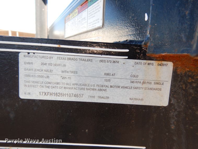 image for item DJ7280 2017 Texas Bragg utility trailer