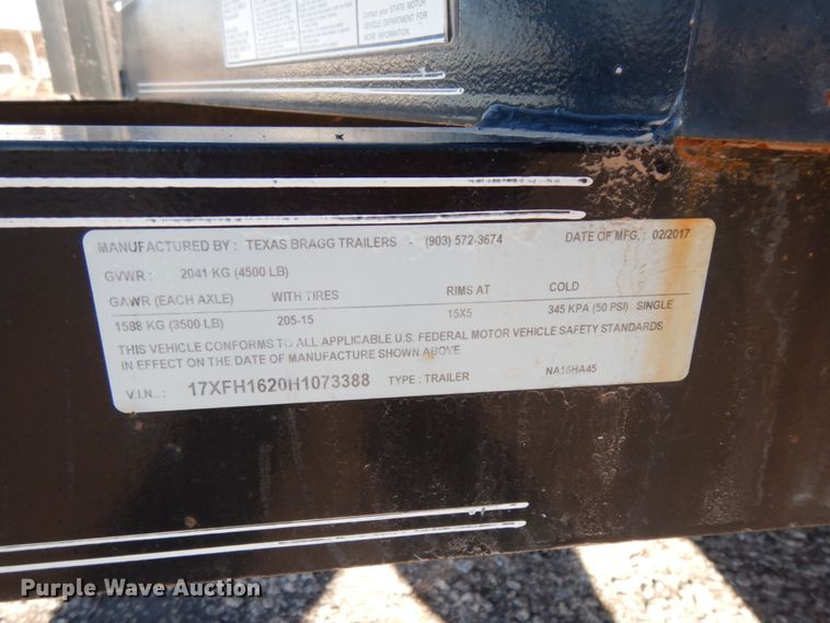 image for item DJ7281 2017 Texas Bragg utility trailer