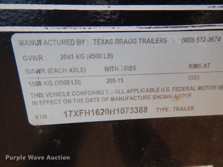 image for item DJ7281 2017 Texas Bragg utility trailer
