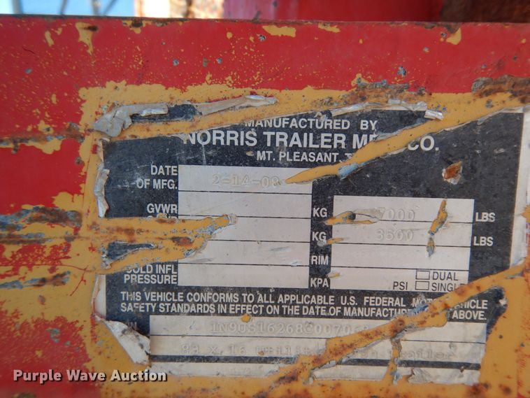 image for item DJ7282 2008 Norris utility trailer