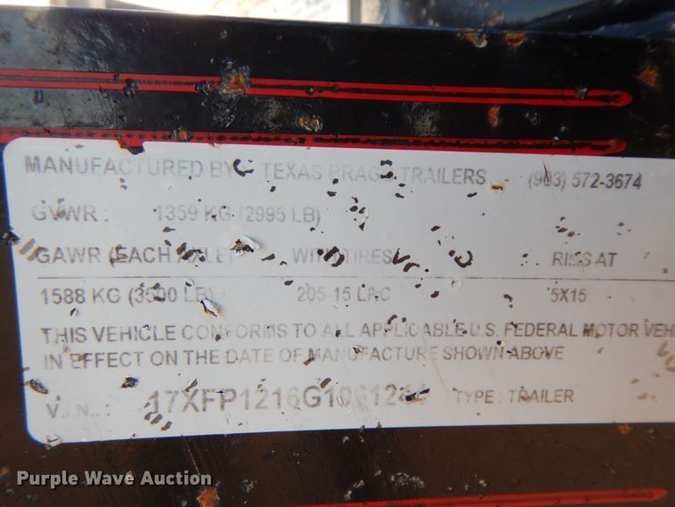 image for item DJ7283 2016 Texas Bragg utility trailer