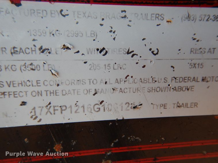 image for item DJ7283 2016 Texas Bragg utility trailer