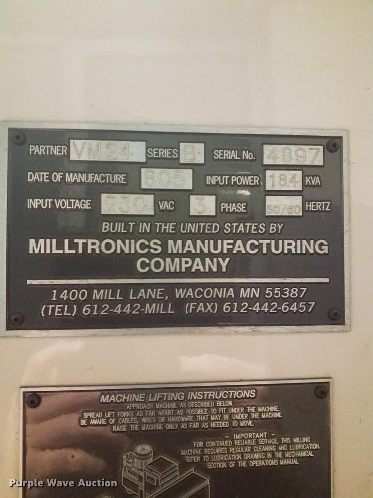 image for item DL2701 Milltronics VM24  Series B vertical machining center