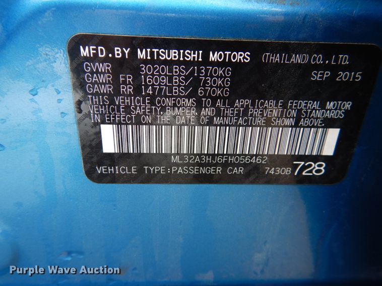 image for item FR9567 2015 Mitsubishi Mirage