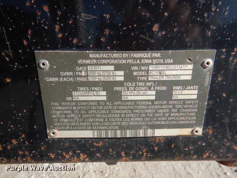 image for item GG9264 2012 Vermeer BC1000XL  wood chipper