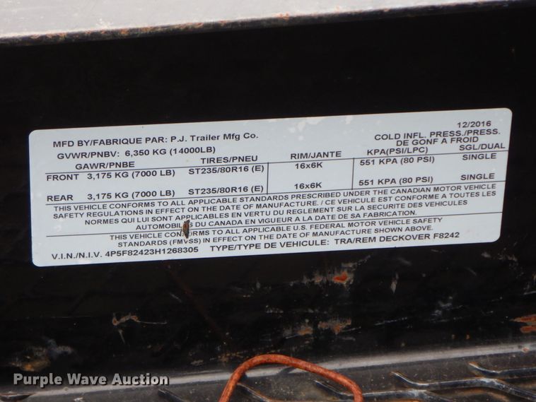 image for item GG9315 2017 PJ Deckover F8242  equipment trailer