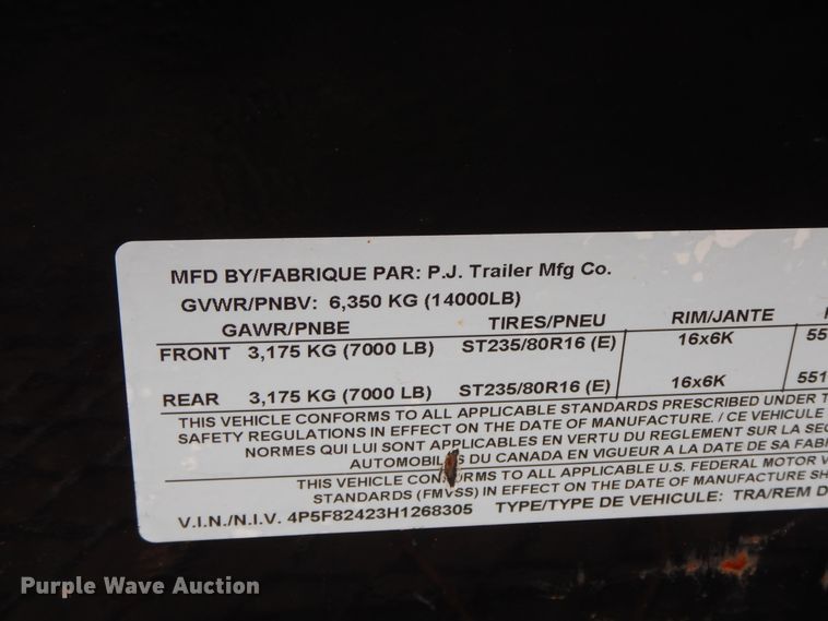 image for item GG9315 2017 PJ Deckover F8242  equipment trailer