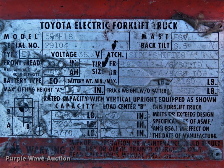 image for item GT9483 Toyota 5FBE18  forklift