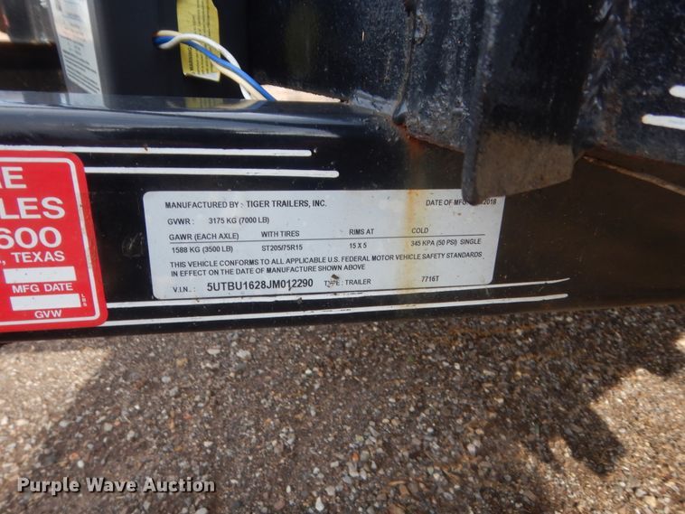 image for item HG9781 2018 Tiger utility trailer