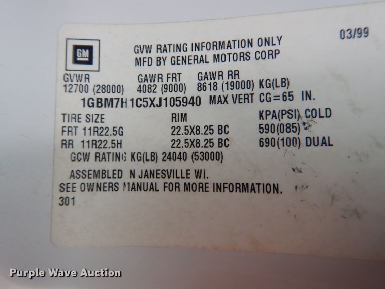 image for item HX9093 1999 Chevrolet C7500  hydroseeder truck