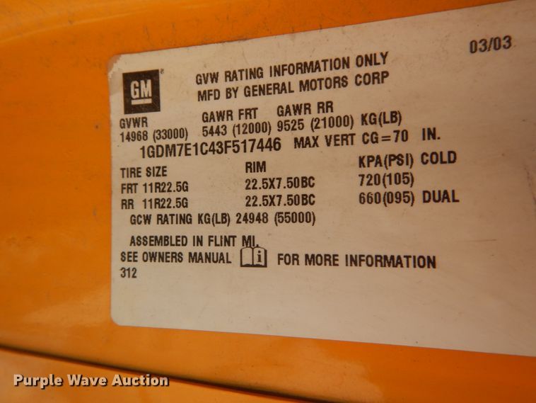 image for item DI1083 2003 GMC C7500  box truck