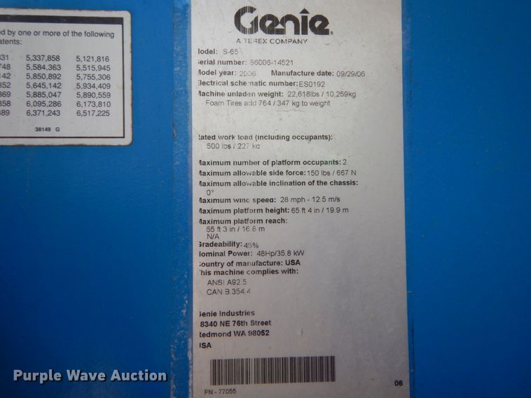image for item DI1085 2006 Genie S-65  boom lift