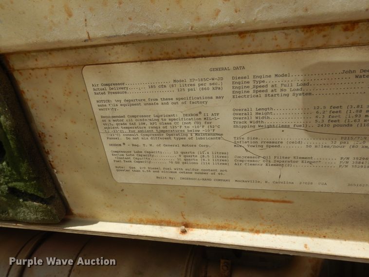 image for item DJ8172 Ingersoll Rand P185  air compressor