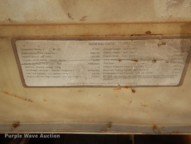 image for item DJ8173 1995 Ingersoll Rand P250  air compressor