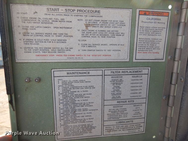 image for item DJ8174 2007 Sullair 260  air compressor