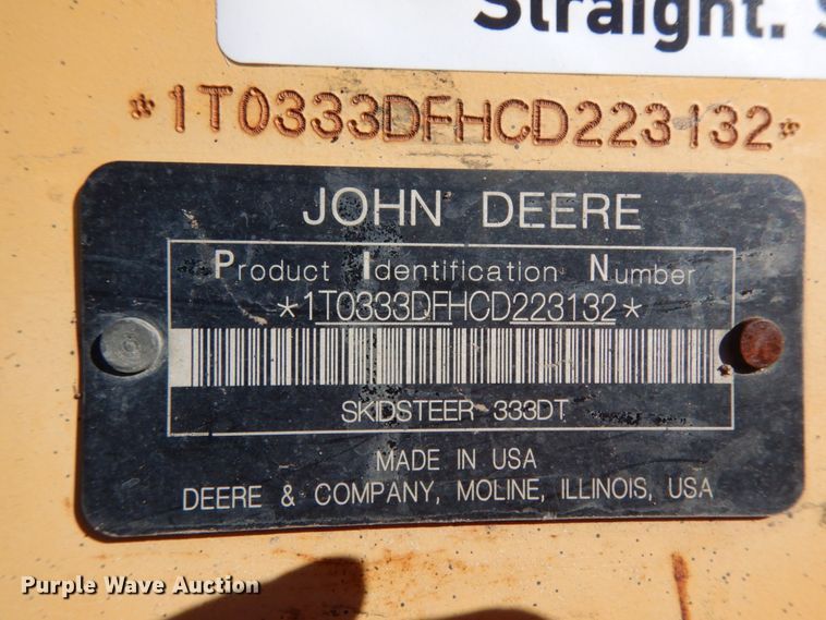image for item DJ8189 2012 John Deere 333DT  skid steer loader
