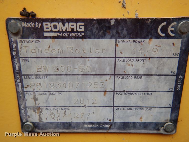 image for item HX9555 2012 Bomag BW900-50  double drum vibratory roller