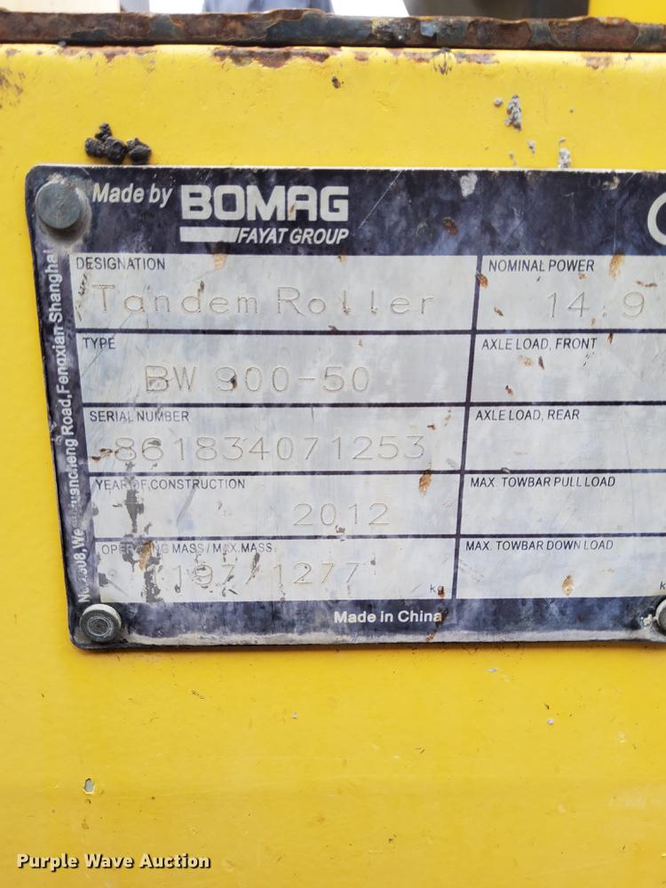 image for item HX9555 2012 Bomag BW900-50  double drum vibratory roller