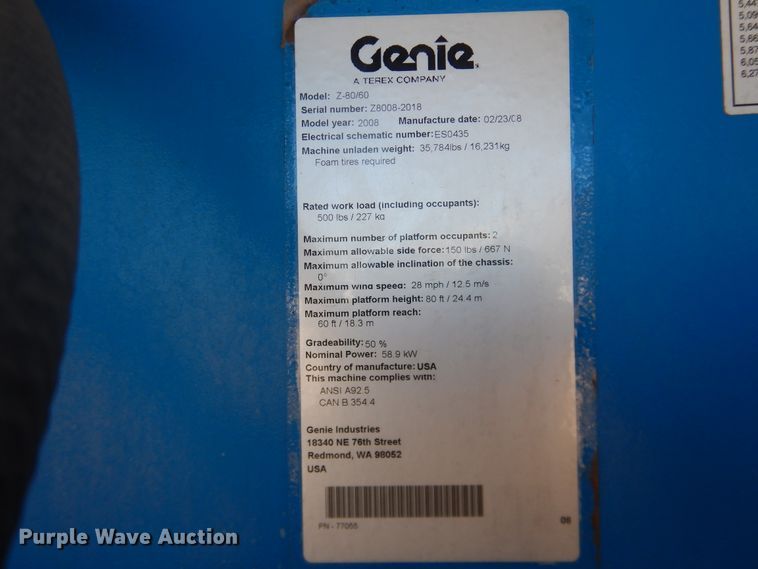 image for item DG1535 2008 Genie Z80/60  boom lift
