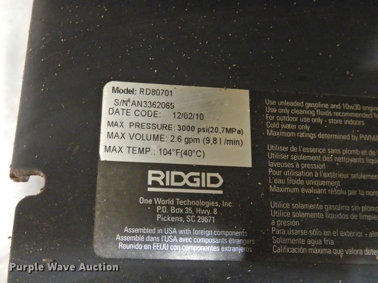 image for item HN9016 Ridgid RD80701 pressure