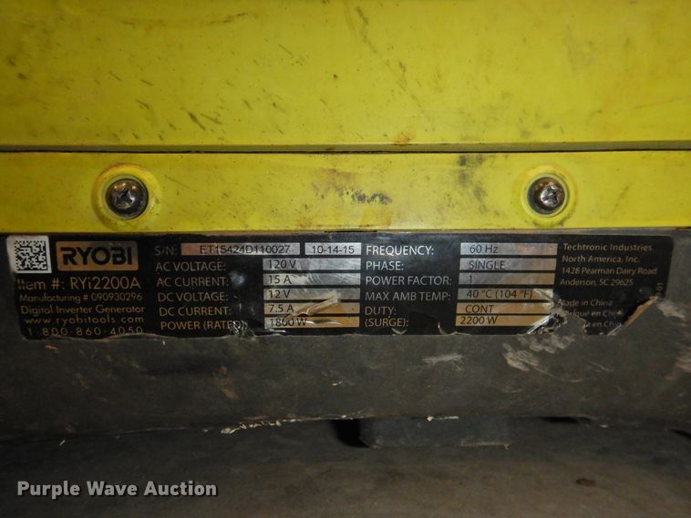 image for item HN9019 Ryobi RYI2200A  generator