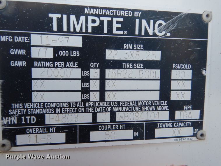 image for item HS9766 1998 Timpte grain trailer