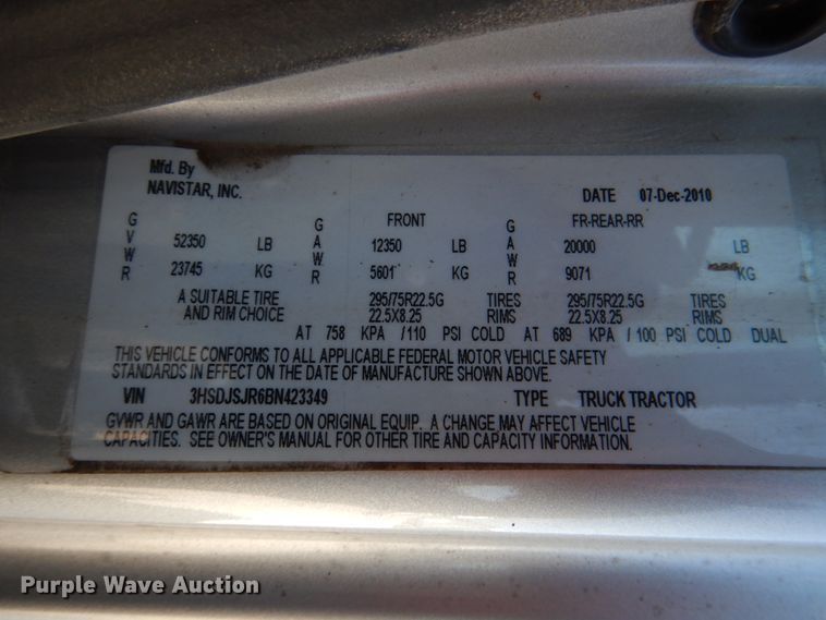 image for item DJ0383 2011 International ProStar  semi truck