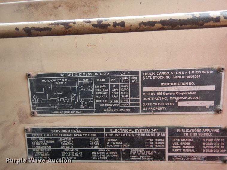 image for item DJ8195 1984 Am General  tanker fire truck