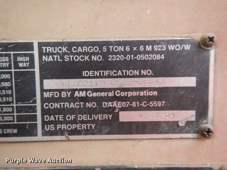 image for item DJ8195 1984 Am General  tanker fire truck