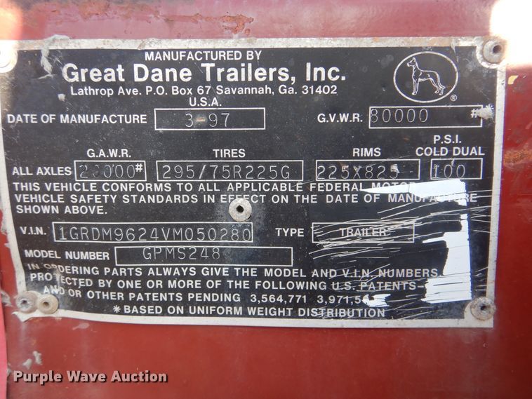 image for item DJ8615 1997 Great Dane GPMS248  flatbed trailer