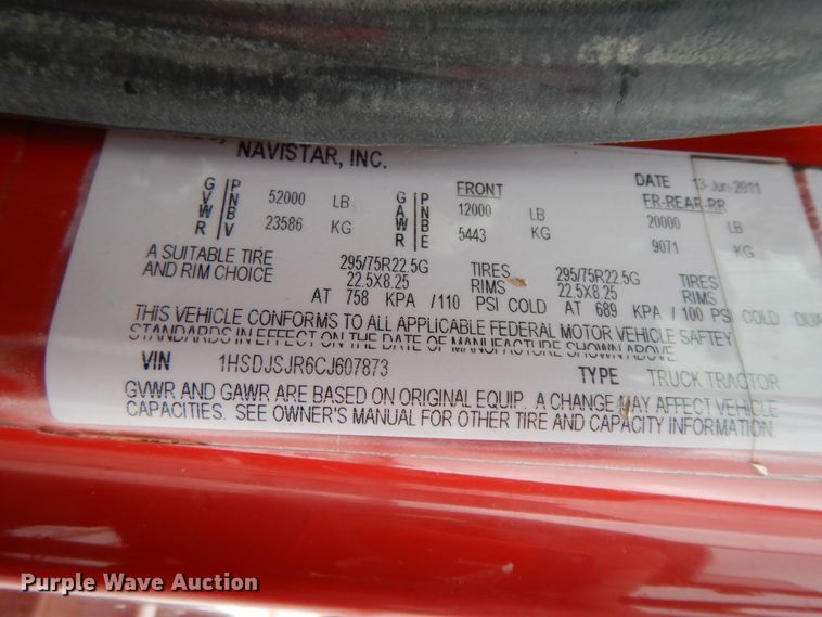 image for item GG9338 2012 International ProStar Plus Eagle  semi truck