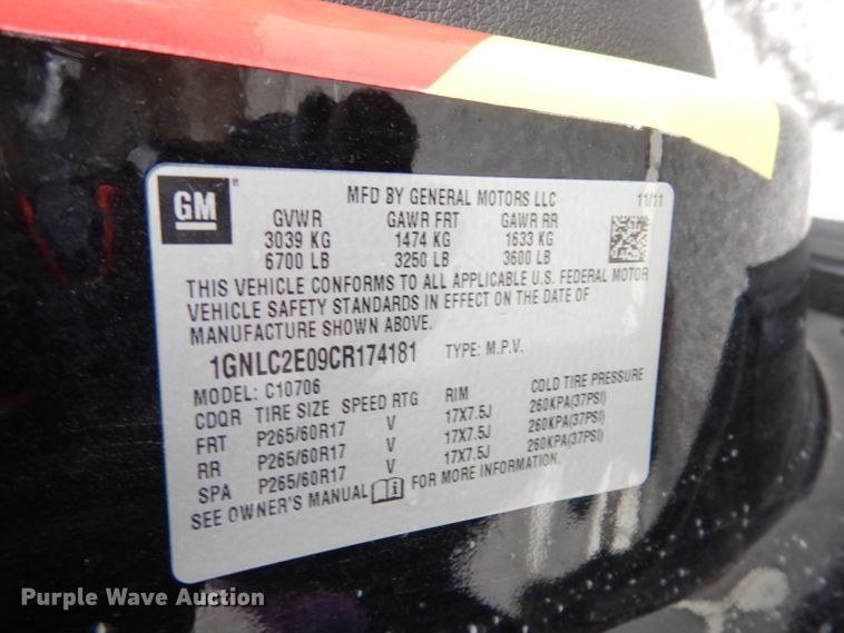 image for item DJ2810 2012 Chevrolet Tahoe Police  SUV