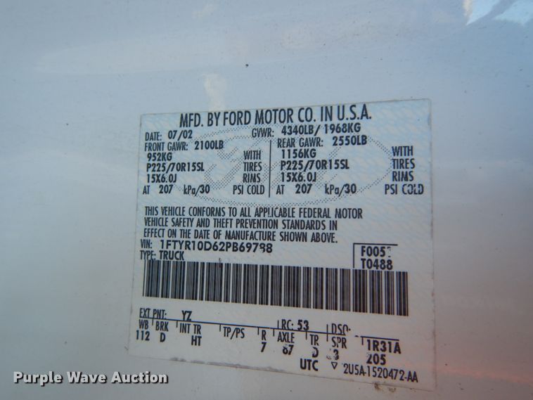 image for item HV9616 2002 Ford Ranger  pickup truck