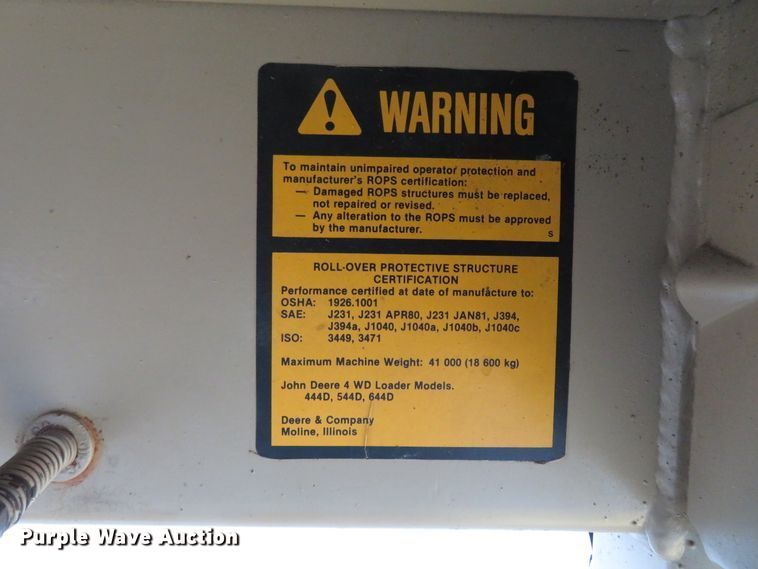 image for item HV9630 1986 John Deere 544D  wheel loader