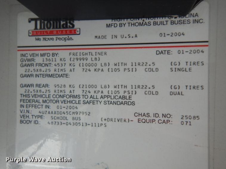 image for item IG9204 2005 Thomas  school bus