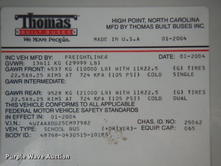 image for item IG9205 2005 Thomas  school bus