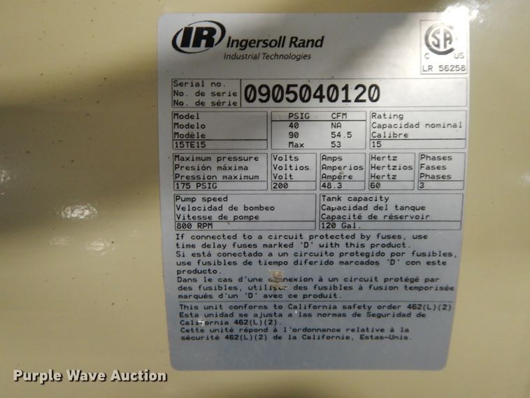 image for item DF6417 Ingersoll Rand 15TE15  air compressor