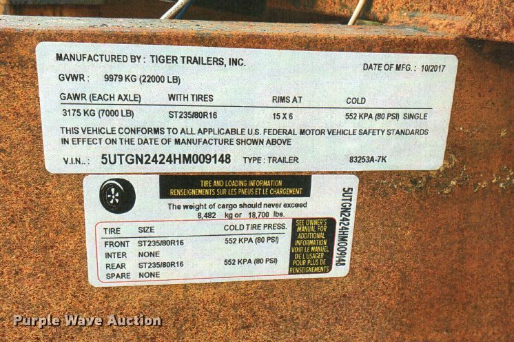image for item DJ8076 2017 Tiger utility trailer